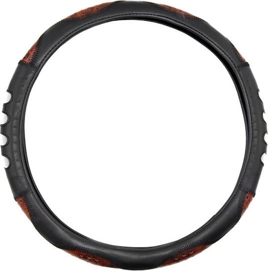 Autoline Car Steering Wheel Cover with Diameter 38cm Synthetic Black with Brown Stitching