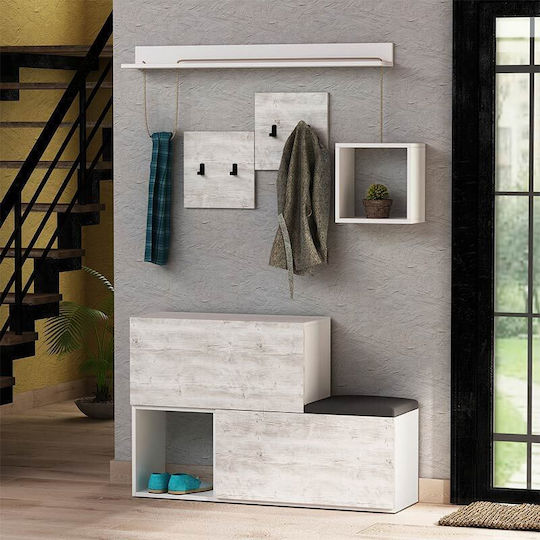 Holdon Entry Furniture with Hanger / Shoe Rack & Bench White Antique 120x36.5x87.5cm Holdon Entry Furniture with Hanger / Shoe Rack & Bench White Antique 120x36.5x87.5cm