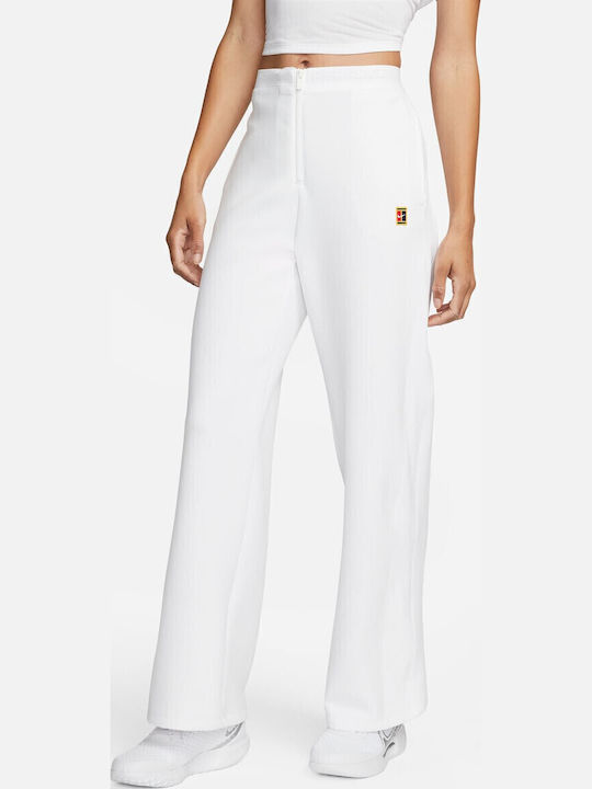 Court Heritage Dri-FIT Damen Jogginghosen Breit Hohe Taille Weiß