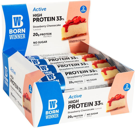 Born Winner Active High Protein Batoane cu 33% Proteină & Aromă Strawberry Cheesecake 12x60gr