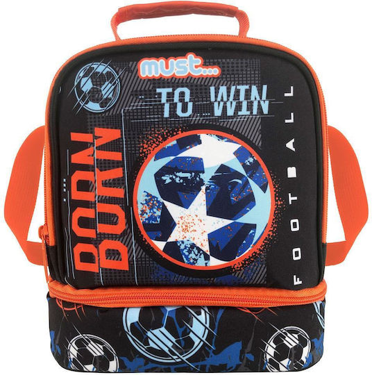 Must Team Yummy School Insulated Shoulder Lunch Bag 7lt Black Football 20 x 12 x 24cm