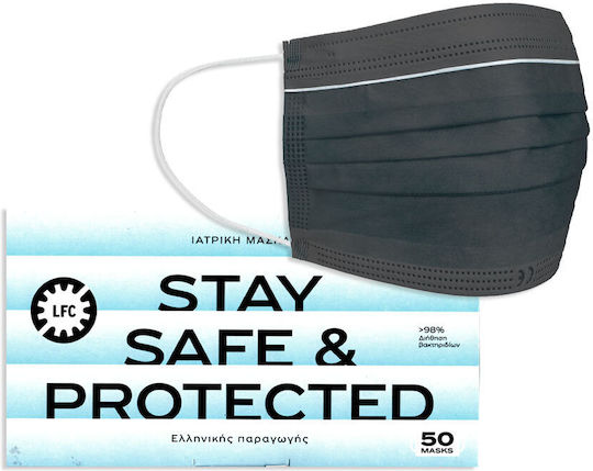 Larisa Face Cover Stay Safe & Protected Μάσκα Προστασίας Μιας Χρήσης Χειρουργική Τύπου II σε Μαύρο χρώμα 50τμχ