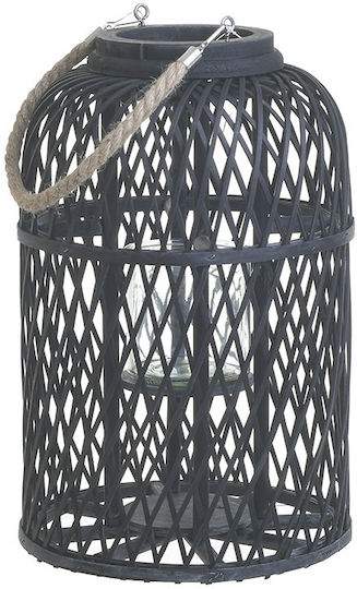 Inart Wooden Lantern Black 26x26x39cm