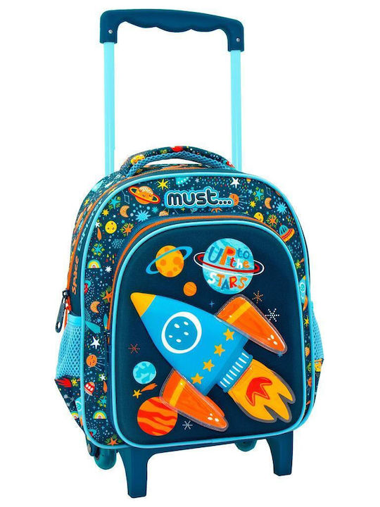 Must 3D Soft Up To The Stars with 2 compartments School Bag Trolley Kindergarten Multicolored