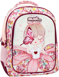 Must Butterfly Girl with 3 Compartments School Bag Backpack Elementary, Elementary in Pink color