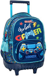 Must The Best Gamer με 3 Θήκες Σχολική Τσάντα Τρόλεϊ Δημοτικού σε Μπλε χρώμα Μ34 x Π20 x Υ45εκ
