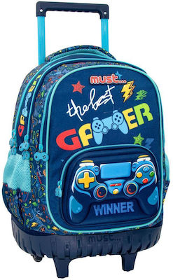 Must The Best Gamer με 3 Θήκες Σχολική Τσάντα Τρόλεϊ Δημοτικού σε Μπλε χρώμα