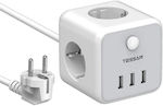 Tessan PowerCube 3 Steckdosen mit Schalter, 3 Steckplätze USB und Kabel 1.5m Gray