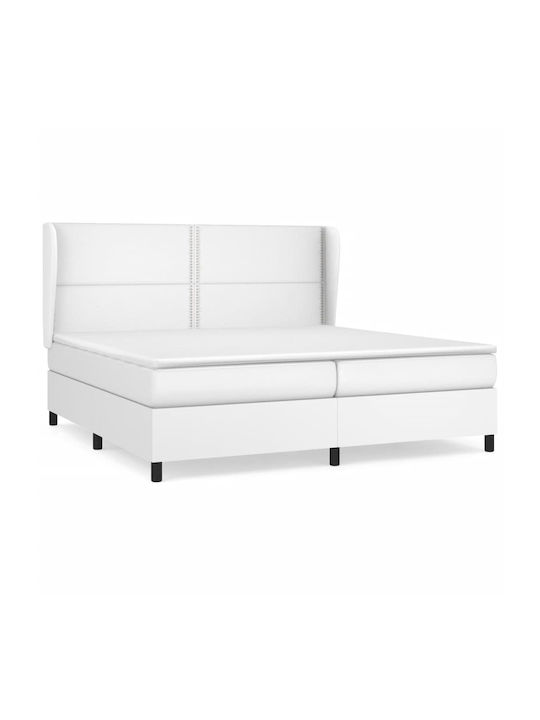 Κρεβάτι King Size Επενδυμένο με Δερματίνη Λευκό με Στρώμα & Τάβλες 200x200cm