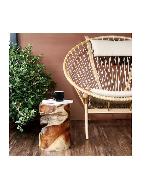 Round Side Coffee Table Made of Solid Wood Beige W30xL30xH45cm