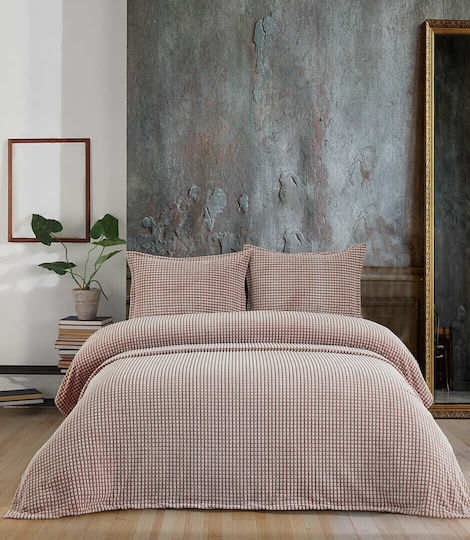 Saray Home Σετ Κουβέρτα Βελουτέ Υπέρδιπλη 220x240εκ. Κεραμιδί