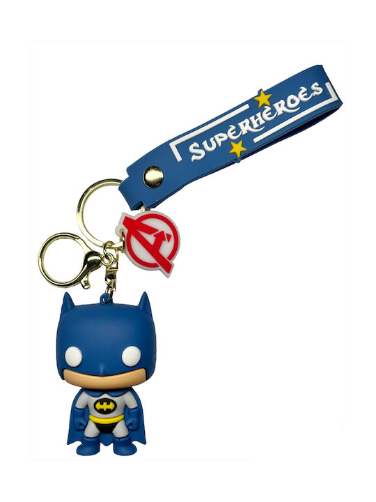 Breloc miniatură SuperHeroes BatMan din cauciuc de culoare albastră 6cm