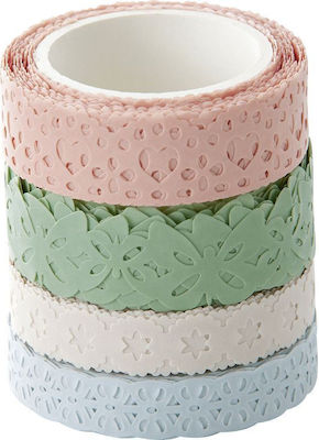 Folia Adhesive Decoration Tape Παστέλ 4pcs Washi Tape Pink / Fuchsia Embossed 4pcs 29401