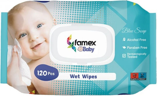 Famex Blue Soap Μωρομάντηλα χωρίς Οινόπνευμα & Parabens 120τμχ