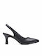 Leather Black Medium Heels with Strap Kataleyna