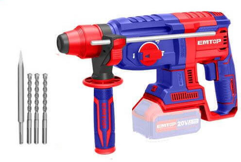 Emtop Impact Demolition Hammer Battery 20V Solo with Chuck SDS Plus ELRH20228