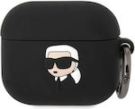 Karl Lagerfeld 3D Logo NFT Karl Head Θήκη Σιλικόνης με Γάντζο σε Μαύρο χρώμα για Apple AirPods 3