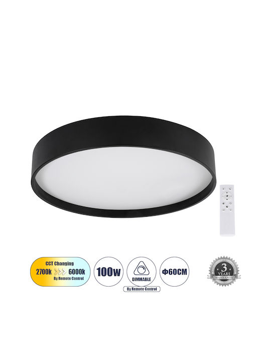 GloboStar Narnia Μοντέρνα Μεταλλική Πλαφονιέρα Οροφής με Ενσωματωμένο LED σε Μαύρο χρώμα 60cm