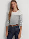 Ralph Lauren Women's Blouse Cotton Long Sleeve Striped Navy Blue