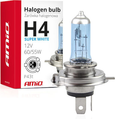 AMiO Lampen Auto H4 / P43T Halogen Kaltes Weiß 12V 1Stück