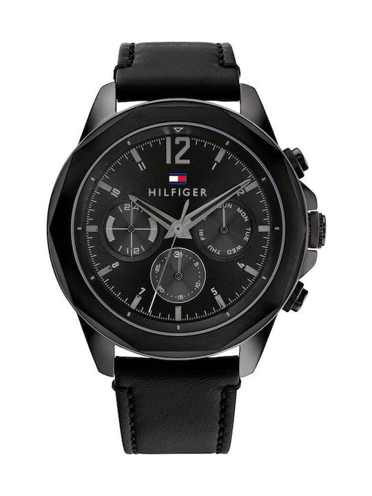 Tommy Hilfiger Lars Men's Watch 46mm Chronograph Battery with Black Leather Strap