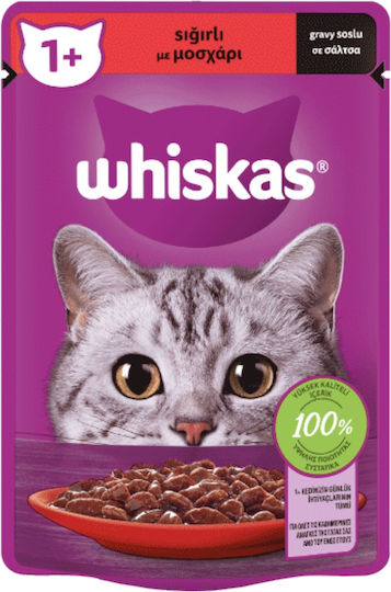 Whiskas 1+ Wet Food for Adult Cats in Pouches with Calf 85gr