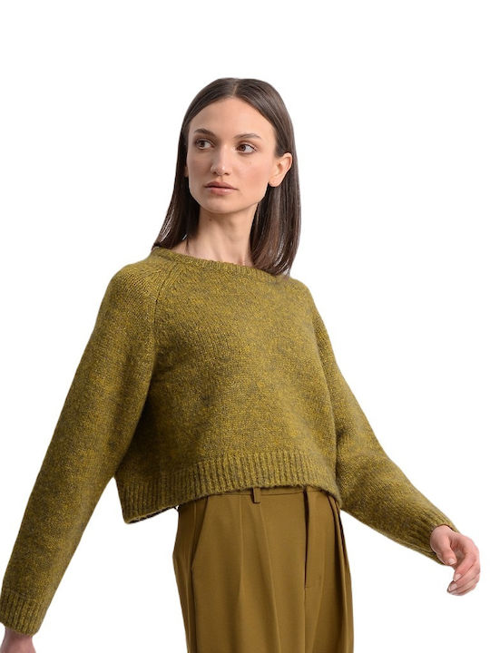 Women's Long Sleeve Crop Sweater Khaki