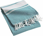 Douceur d'Intérieur Filoti Beach Towel Cotton Turquoise with Fringes 200x100cm.