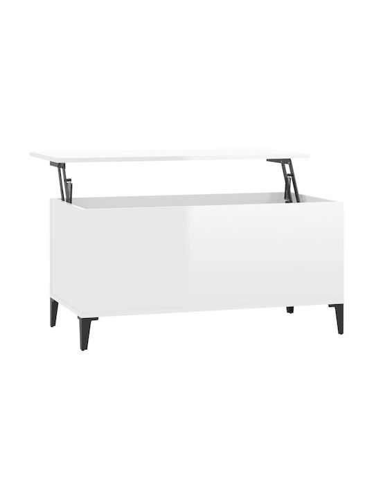 Rectangular Măsuță de Cafea de Lemn cu Servitor Glossy White L90xP44.5xH45cm.