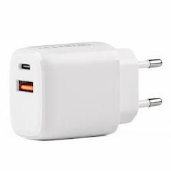 AMiO Ladegerät ohne Kabel mit USB-A Anschluss und USB-C Anschluss 20W Stromlieferung / Schnellaufladung 3.0 Weißs (02935)