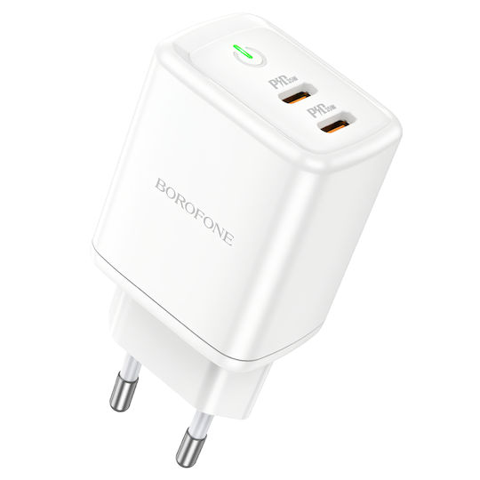 Borofone Charger Without Cable with 2 USB-C Ports 35W Power Delivery Whites (BN9)