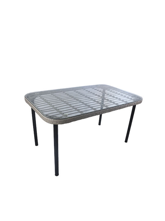 Ampius Outdoor Dinner Table with Glass Surface and Metal Frame Gray 160x90x73cm