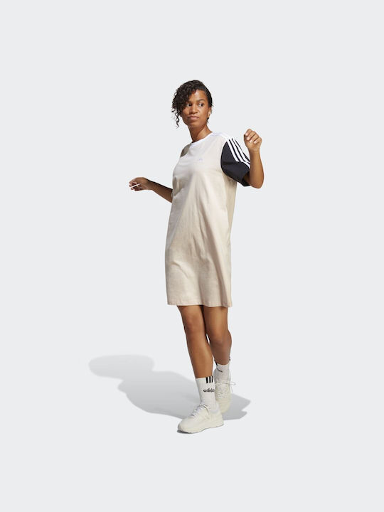 Adidas Essentials Καλοκαιρινό Mini Αθλητικό Φόρεμα T-shirt Κοντομάνικο Μπεζ