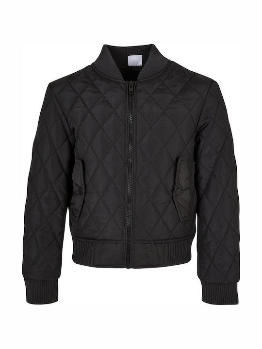 Diamond Quilted Nylon Kids Coat Short Black