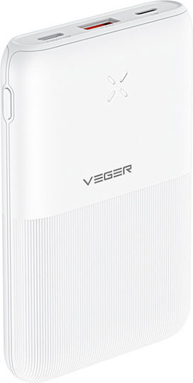 Veger S12 Power Bank 10000mAh 20W με Θύρα USB-A και Θύρα USB-C Power Delivery / Quick Charge 3.0 Λευκό