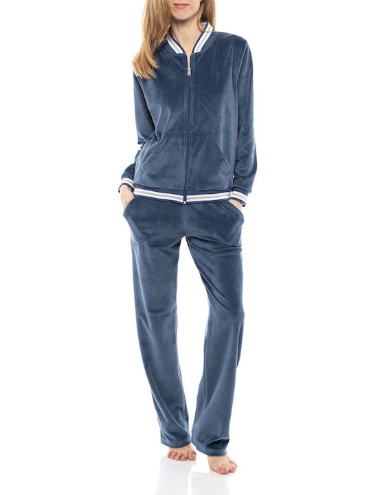 Pink Label Winter Women's Pyjama Set Velvet Blue