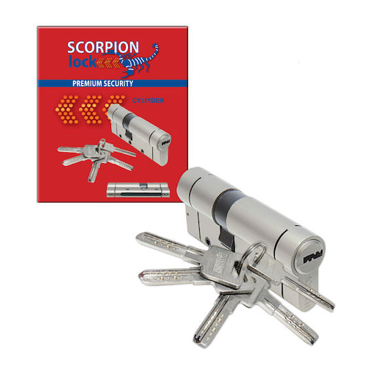 Scorpion Κύλινδρος Κλειδαριάς Ασφαλείας 90mm (45-45) με 1 Κλειδιά Ασημί