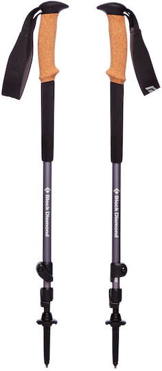 Black Diamond Pair of Telescopic Aluminum Fast Lock Trekking Poles with 3 Sections Trail Cork Gray