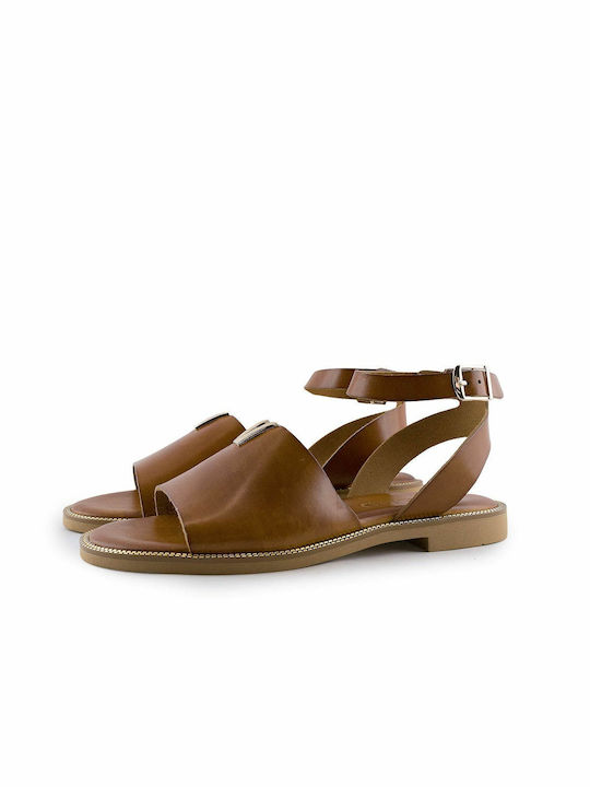 Bebaroque Leather Women's Flat Sandals With a strap In Tabac Brown Colour