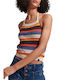 Superdry pentru Femei de Vară Crop Top din Bumbac cu Bretele & Legătură la Gât Cu dungi Multicolor