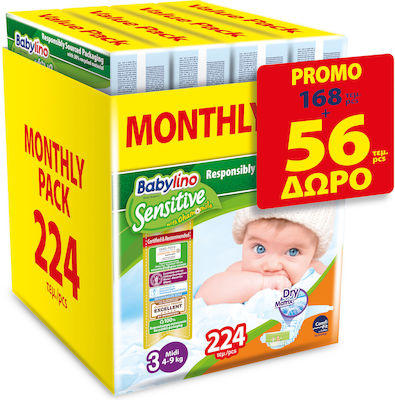 Babylino Sensitive Πάνες με Αυτοκόλλητο No. 3 για 4-9kg 224τμχ