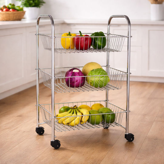 Metallic Kitchen Trolley 3 Tiers Silver 41x26x65cm T628