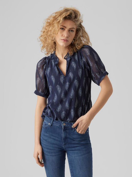 Vero Moda pentru Femei de Vară Bluză Mâneci scurte Albastru marin