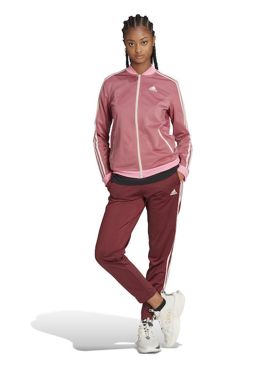 Adidas Essentials 3 Stripes Γυναικείο Σετ Φόρμας Ροζ