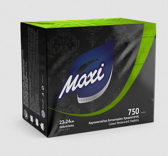 Maxi Χαρτοπετσέτα Πολυτελείας 1Φ Πράσινη 24x23εκ. 750τμχ Λαχανί