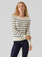 Vero Moda Damen Langarm Pullover Gestreift Birch / Navy Blazer