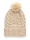 Pom Pom Beanie Γυναικείος Σκούφος με Πλεξούδες σε Μπεζ χρώμα