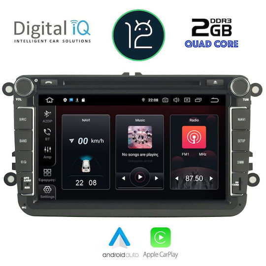 Digital IQ Car Audio System for Seat Altea / Leon / Toledo Skoda Yeti / Fabia / Rapid / Roomster / Superb Volkswagen Amarok / Beetle / Touran 2004-2014 with Clima (Bluetooth/USB/AUX/WiFi/GPS/Apple-Carplay/Android-Auto/CD) with Touch Screen 8"