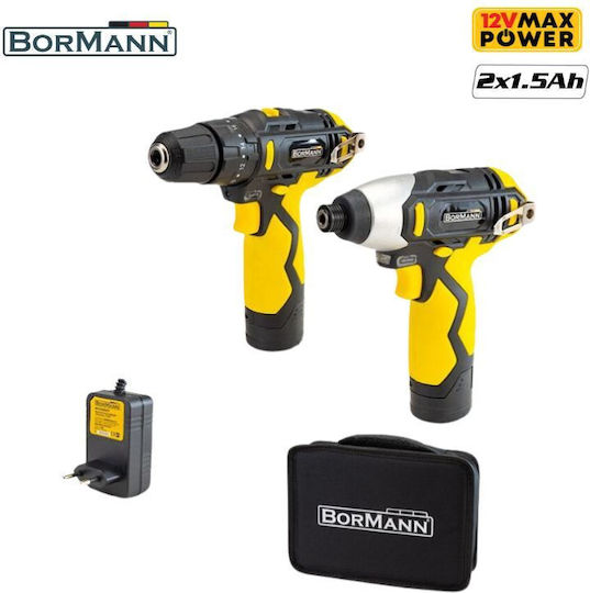 Bormann BCD2050 Σετ Κρουστικό Δραπανοκατσάβιδο & Παλμικό Κατσαβίδι 12V με 2 Μπαταρίες 1.5Ah και Θήκη