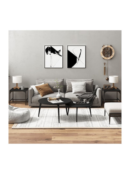 Round Metal Side Table Black 2 Pieces M40xL40xH35cm